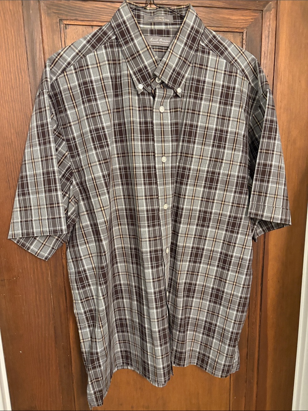 Button-Down Plaid Short-Sleeve Shirt - Brown & Gray